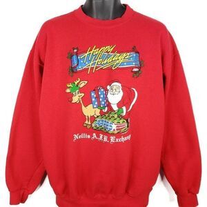 Nellis Air Force Base Christmas Sweatshirt Vintage 90s Santa USAF Military XL